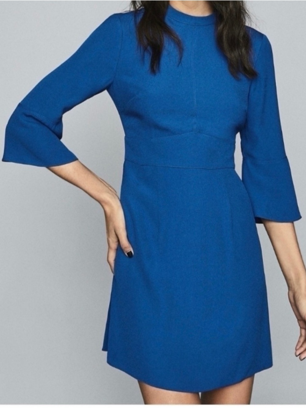 Reiss Cora Bell Sleeve Cobalt Blue High Neckline Shift Dress Size 2